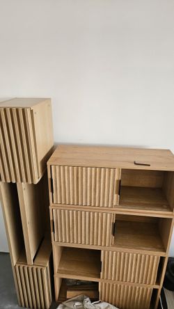 Midcentury Modern Floating Desk and Cabinets - Natural Oak Finish