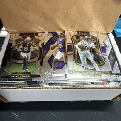 Box of 2025 NFL football cards. Optic, Donruss, select, prizm