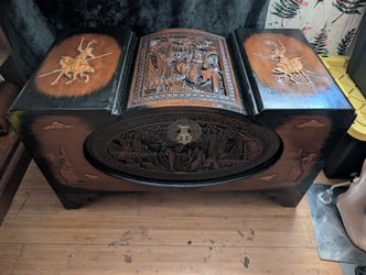 Vintage Hand Carved Chinese Camphor Wood Chest