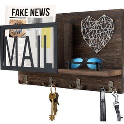New Mail Organizer Wall Mount with 4 Key Hooks

