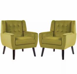 Mid-Century Modern Button Green Velvet Accent Arm Chair (set of 2)