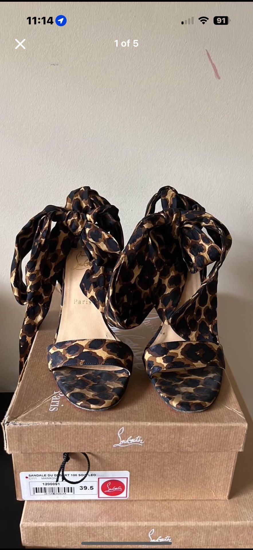 Leopard pink silk Tie Up Heels
