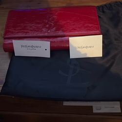 YSL Saint Laurent Patent Leather Red Clutch Handbag