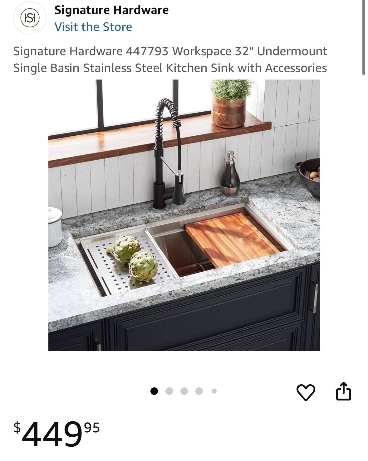 Signature Hardware 447793 Workspace 32" Undermount Single Basin Stainless Steel Kitchen Sink with Accessories