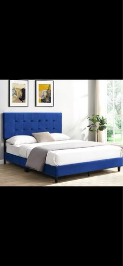 BRAND NEW KING SIZE BLUE BED FRAME WITH NEW MATTRESS/FAST DELIVERY