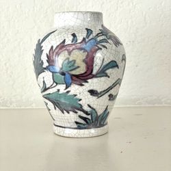 Pottery Barn White Vase With Flowers And Animal 
