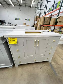  New Elias 42 Inch Contemporary – Modern Bathroom Vanity, Cabinet, Top Light Beige