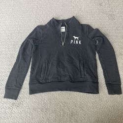 PINK Victoria’s Secret Women’s Black Quarter Zip Sweatshirt Size Small