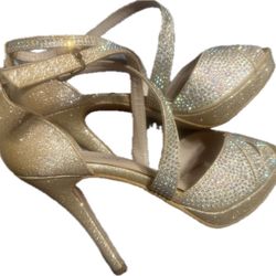 ROSE Gold Heels with Crisscross Straps and Textured Finish