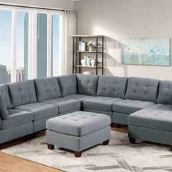 Brand New Grey Modular Sectional Sofa w Ottoman 