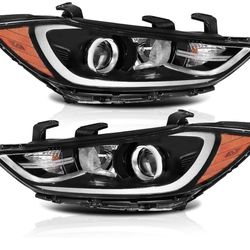 PENSUN Halogen Headlight Assembly For 2017 2018 Hyundai Elantra Headlamp, Clear Lens Black Housing Amber Reflector (Driver & Passenger Side)