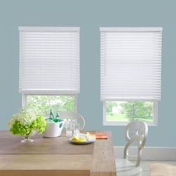 White Cordless Faux Wood Blinds with 2 in. Slats 34.5 in. W x 84 in