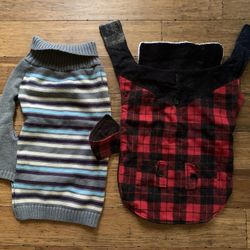 Large dog coat and sweater $15 each dog that used them weights 62 pounds