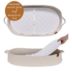 Baby Changing Basket for Baby Dresser, Moses Basket for Babies, Cotton Rope Diaper Changing Basket, Unisex Baby Moses Basket, Foam Diaper Changing Pad