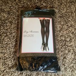 Leg Avenue opaque thigh highs w/corset lace up, color black, One Size