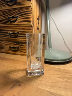 Mikasa Wildflower Crystal Bud Vase 4.5” Etched Floral Square Slovenia