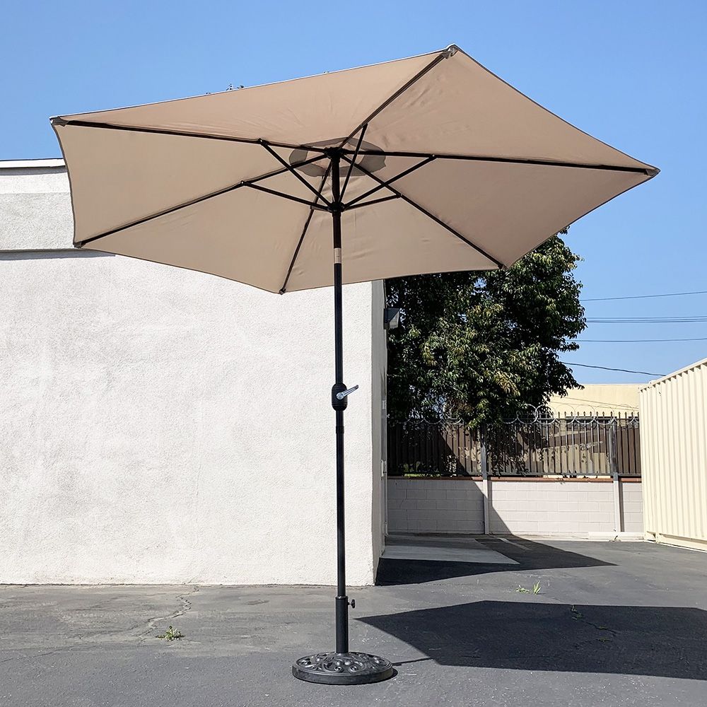 New $70 Patio Set (10ft Umbrella and Base Stand) Tilt Crank Outdoor Garden Market Beige or Red color