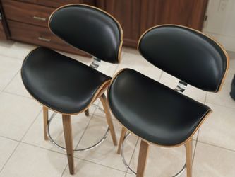 Armen Living Indoor Solstice Adjustable Black Faux Leather Swivel Barstool With Black Powder Coated