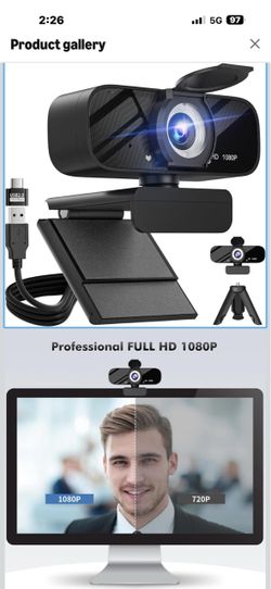 New in box! Full HD 1080P Video Webcam, Noise Cancellation, Privacy Cover, Wide-Angle Lens, Auto Light Correction, Plug & Play USB Webcam for Laptop,