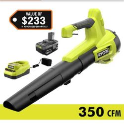 RYOBI
ONE+ 18V 100 MPH 350 CFM Cordless Battery Variable Speed Jet Fan Leaf Blower with 4.0 Ah Battery and Charger