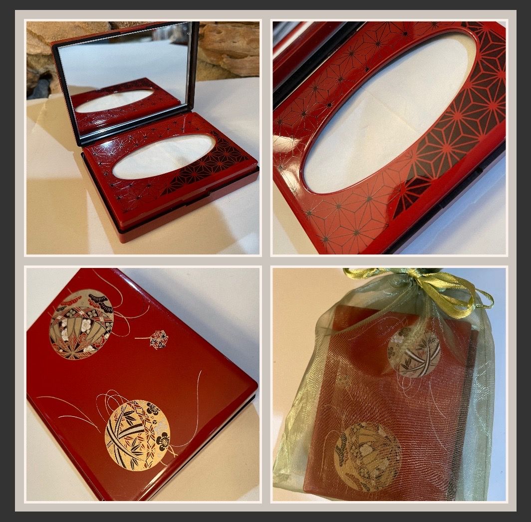 Vintage Japanese Mirrored Tissue Holder Hard Shell Plastic Case
