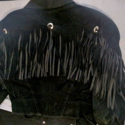 Women's Medium Black Leather Fringe Jacket 