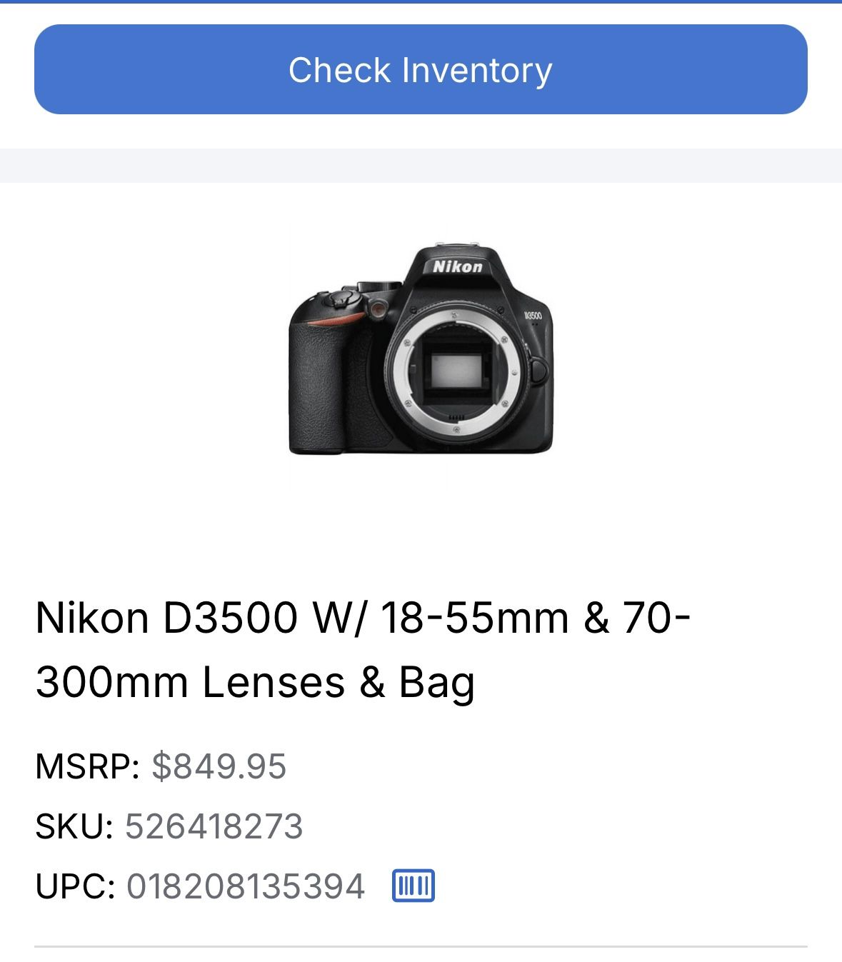 Nikon D3500 Bundle w/Memory Card