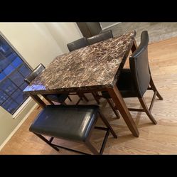 High Table Brown Wood Faux Marble