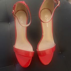 Red Mid Height Chunky Heels