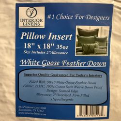 White Goose Feather Down Pillow Insert 16x16 And 18x18