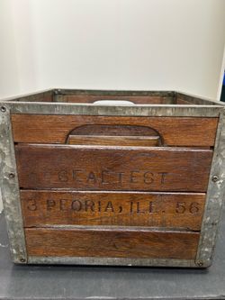 Vintage Sealtest Peoria, Ill. Wood and Metal Milk Crate