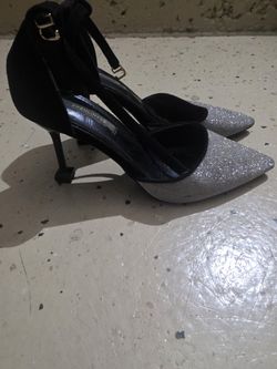 Black Silver Glitter Heels 6.5-7