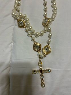 Pearl and Crystal Cross Pendant Necklace
