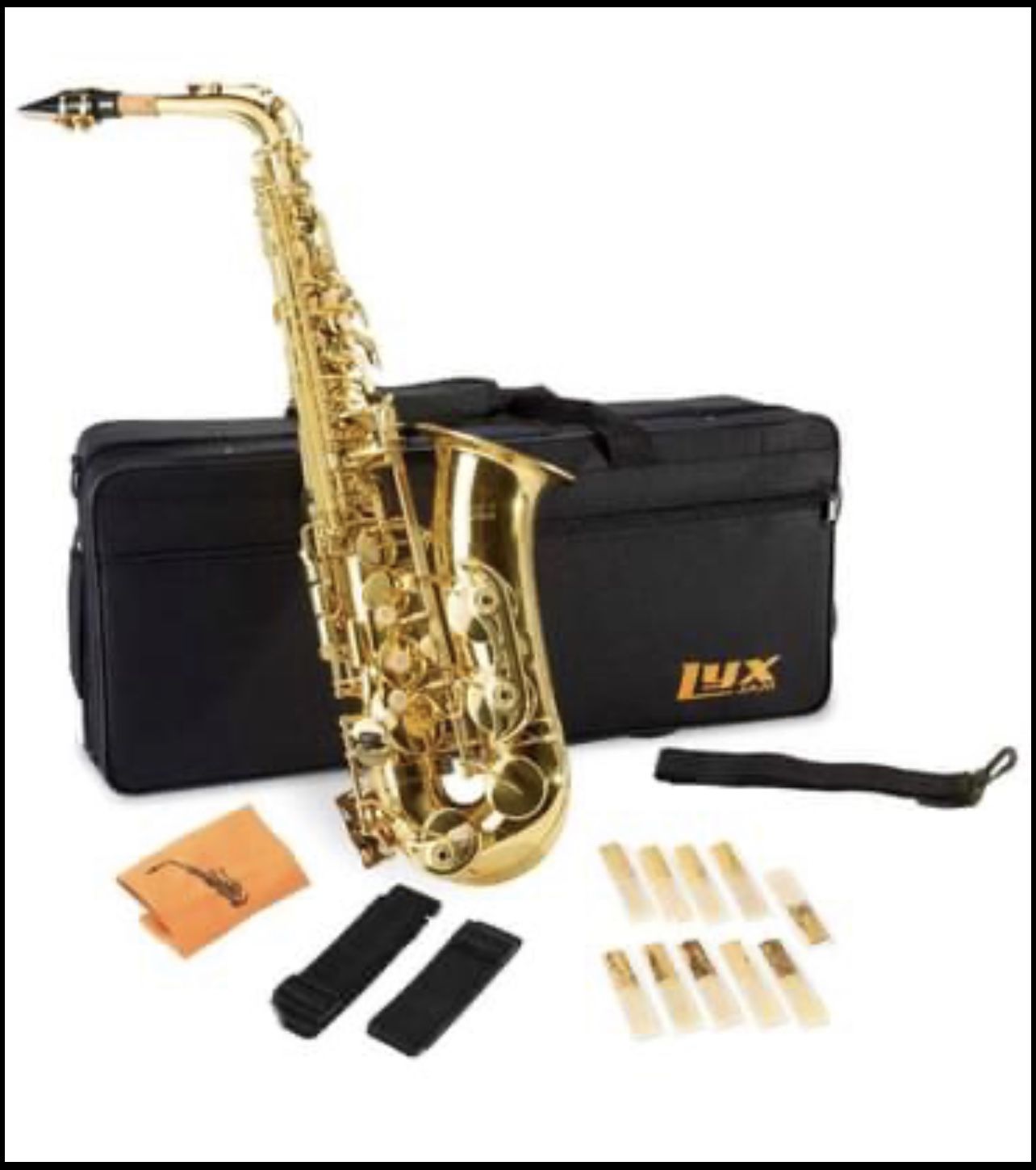 LyxJam Alto Saxophone E Flat Brass Sax Beginners Kit, With Carry Case