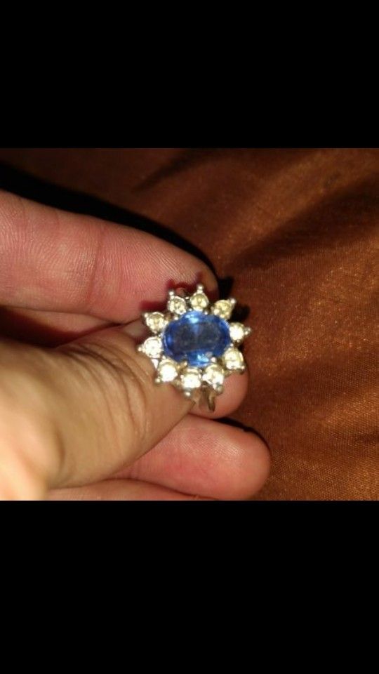 Womans Blue Saffire and Diamond (CZ) Ring