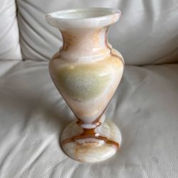 Carved Nature Stone Cream and Tan Onyx Decorative Vase Earth Tones Veining