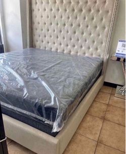 NEW IN BOX- 6Ft King Size Tufted Beige Bed Frame With Naildhead Trim