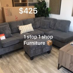Dark Gray Sectional Sofa With Storage Ottoman 