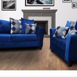 Rome Blue Sofa And Loveseat 