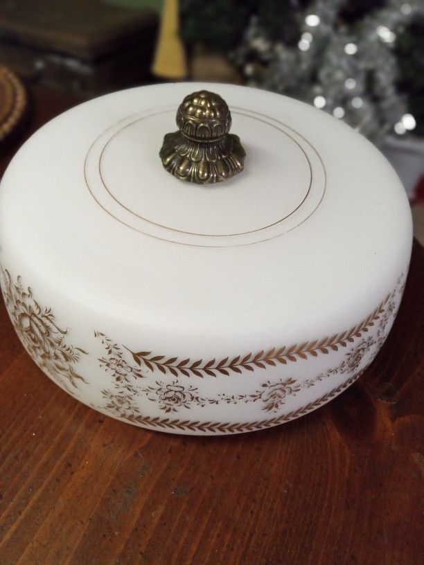 Large Vintage Hollywood Regency White/Gold Ceiling Light Globe 13” Diam