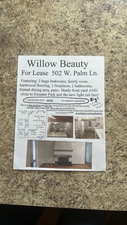 FOR LEASE - large 2 BDR 2 Bath Home in historic  Willo Neighborhood!