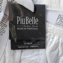 PiuBelle 3-Pc Duvet Cover Set - NEW in Package, White 100% Cotton. Made In Portugal 