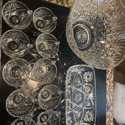 1950s Anchor Hocking Arlington Pattern Punch Bowl Set Plus Serving Tray 