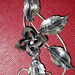 Vintage Large Sterling Silver Rose with Leaves Brooch