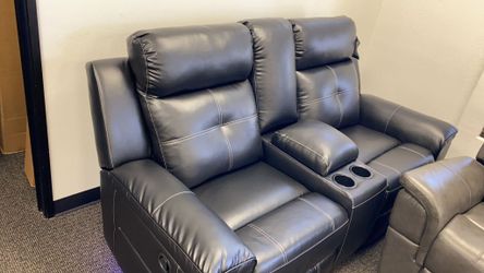 🚀 Same Day Delivery 🚀 Kempten Black LED Reclining Loveseat $1,049.00