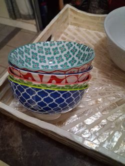 Set of 4 Colorful Patterned Ceramic Bowls