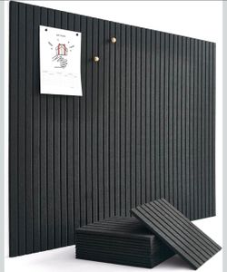 12 Pack Felt Bulletin Board Tiles 48"x36" - Cork Board Alternative, Damage-Free Adhesive, Slatted Design, Home Office & Classroom (Black)