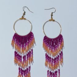 Beaded Multicolor Hoop Earrings 