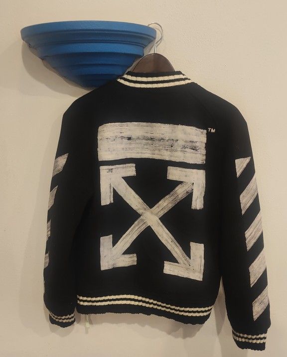 Off-White Virgil Abloh "Seeing Things" Diagonal Brushed Varsity Jacket