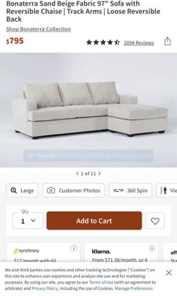 Living Spaces Sofa With Reversible chaise